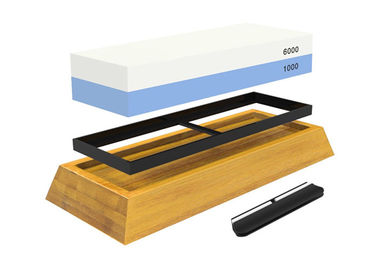 Non Slip 1000 6000 Grit Double Sided Sharpening Stone With Bamboo Base And Bonus Angle Guide